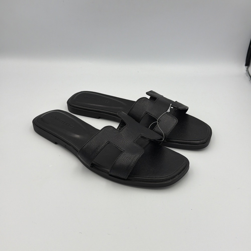 Stratuxx Kaze H Cut Slide Sandals Black Faux Leather Minimalist Flat 8